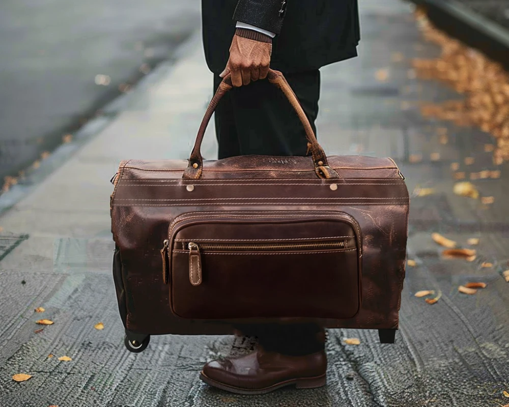 mens leather carry on luggage